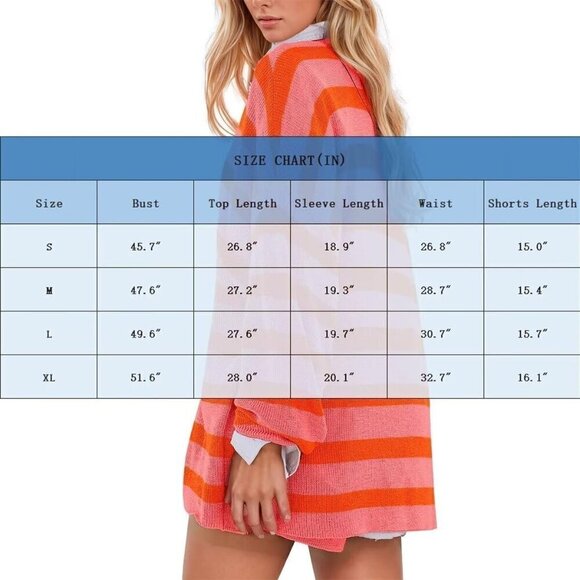 Women Pink Oversized Lounge Set Striped Matching Pajamas Long Sleeve Sweater Top - Picture 4 of 4